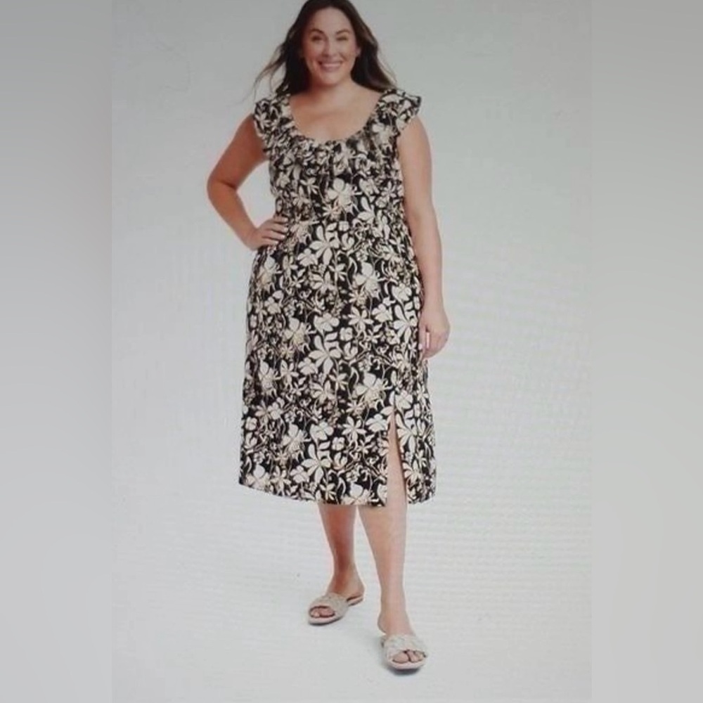 Ava & Viv Linen Blend Floral Empire Waist Dress - NWT